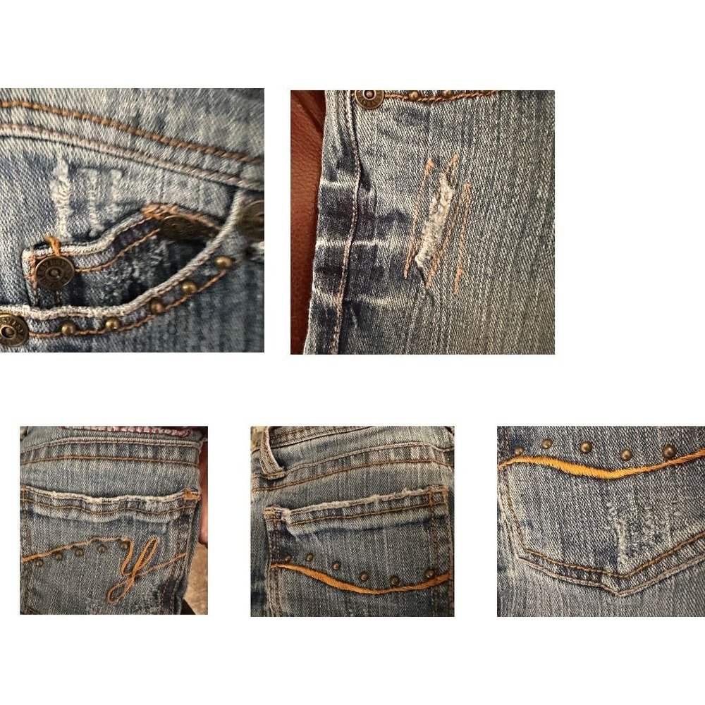 VTG 90's Yes Brand Jeans Girls 10 Blue 25 inches x 26" Studded Embroider… - Picture 12 of 12